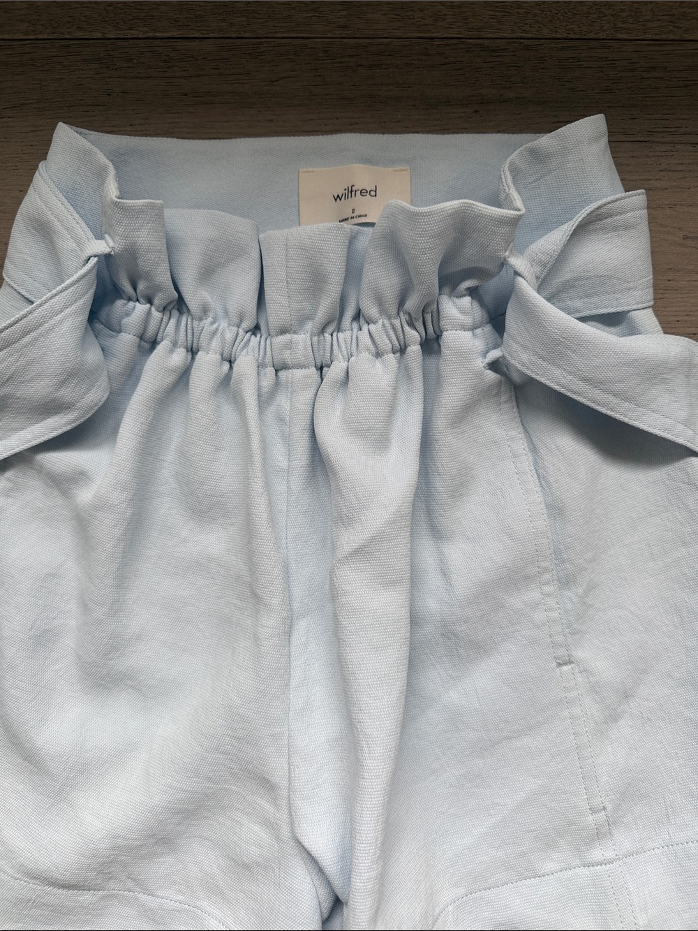 Wilfred Pale Blue High-Waist Paperbag Shorts with Self Tie - Picture 5 of 6
